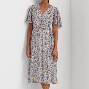 Never worn! Ralph Lauren wrap dress with blue, yellow and peach floral design.